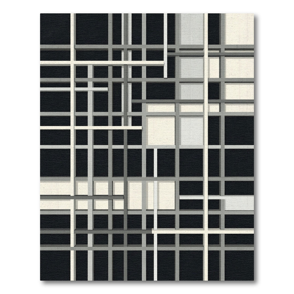 Modern Black Gray White Intersecting Lines Rug