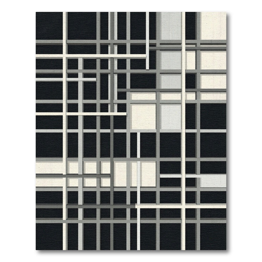 Modern Black Gray White Intersecting Lines Rug