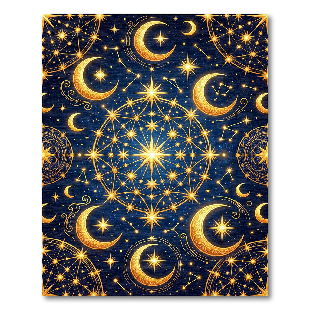 Celestial Gold Moon and Starry Sky Rug