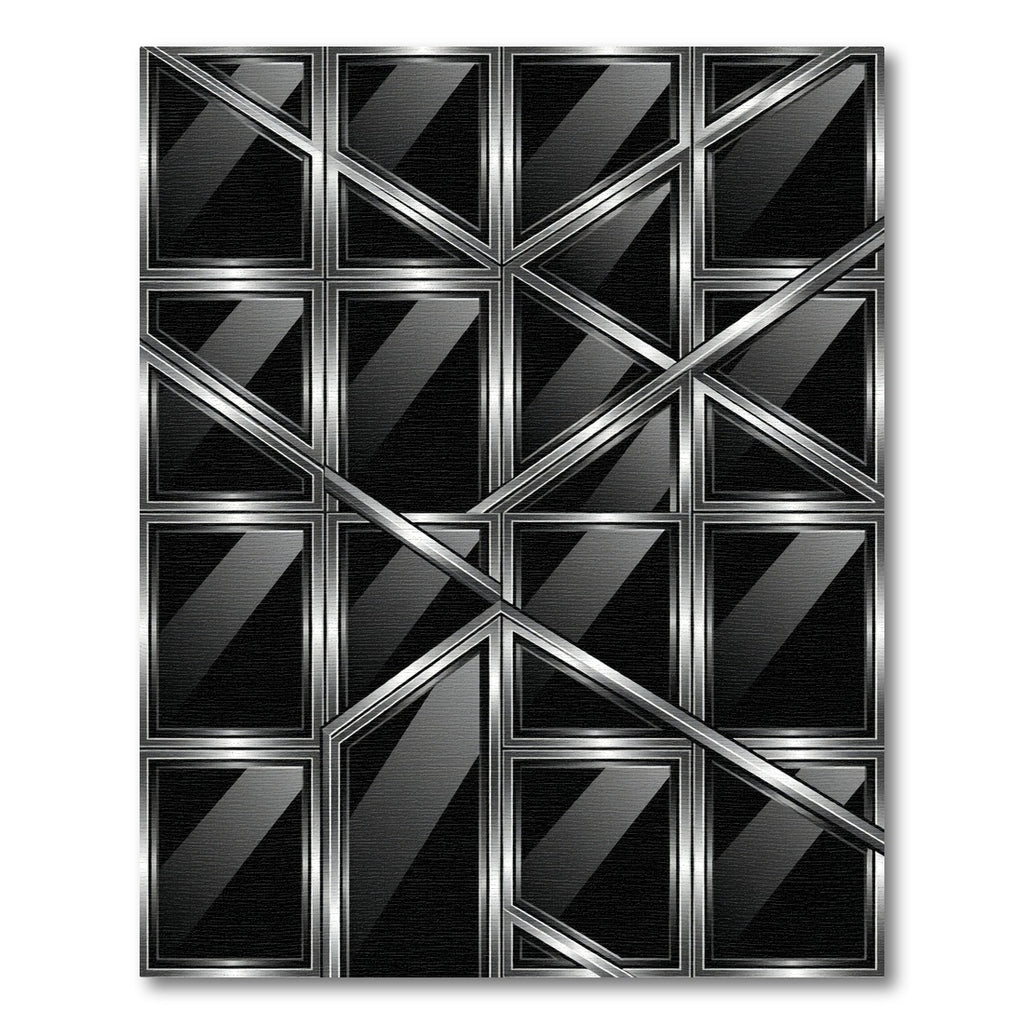 Metallic Silver Abstract Geometric Grid Rug