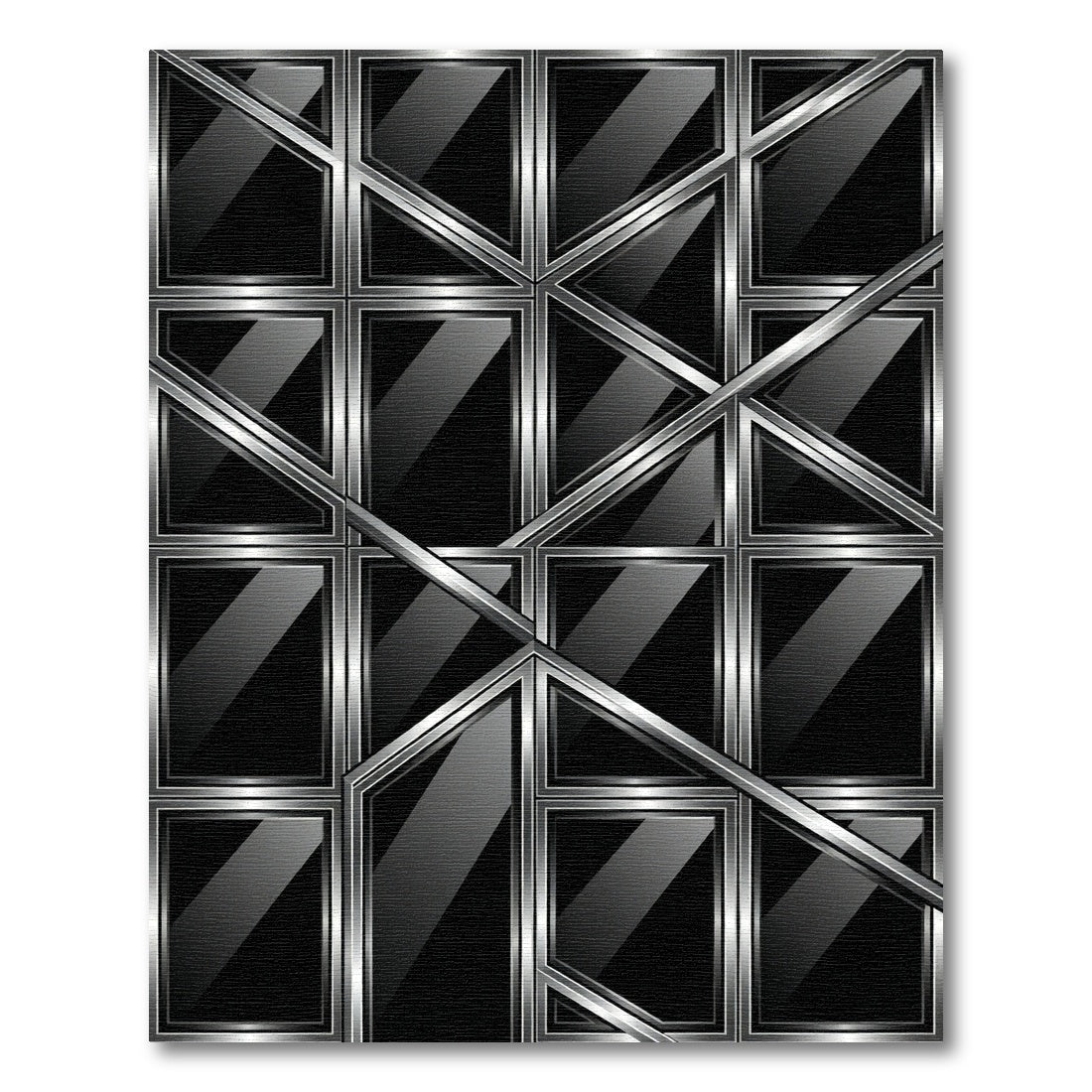 Metallic Silver Abstract Geometric Grid Rug