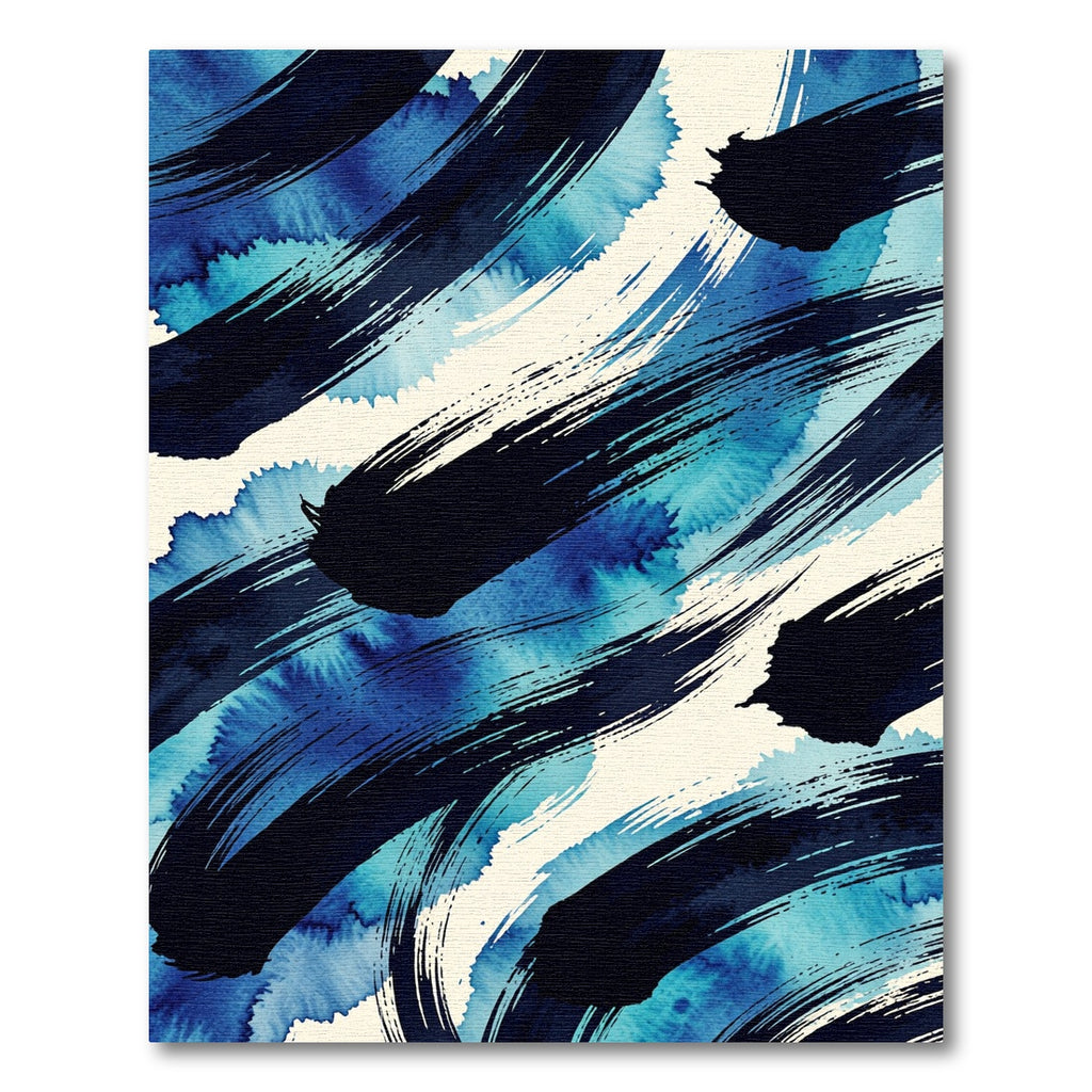Abstract Navy Blue Watercolor Brushstroke Sweep Rug