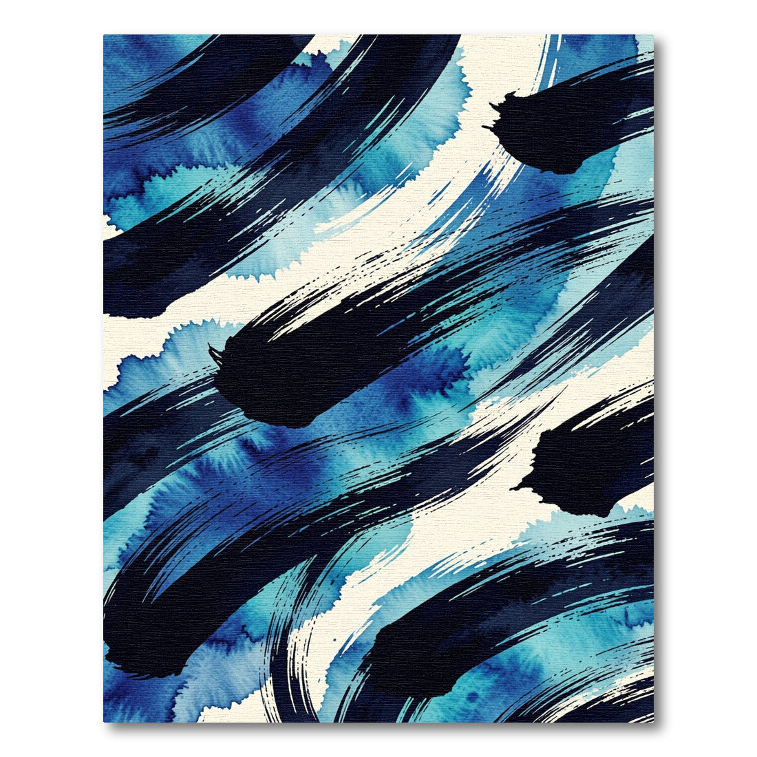 Abstract Navy Blue Watercolor Brushstroke Sweep Rug