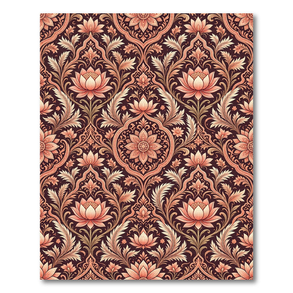 Coral Pink Lotus Floral Damask Rug