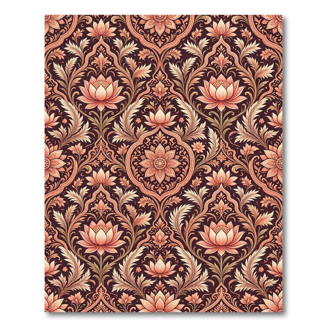 Coral Pink Lotus Floral Damask Rug