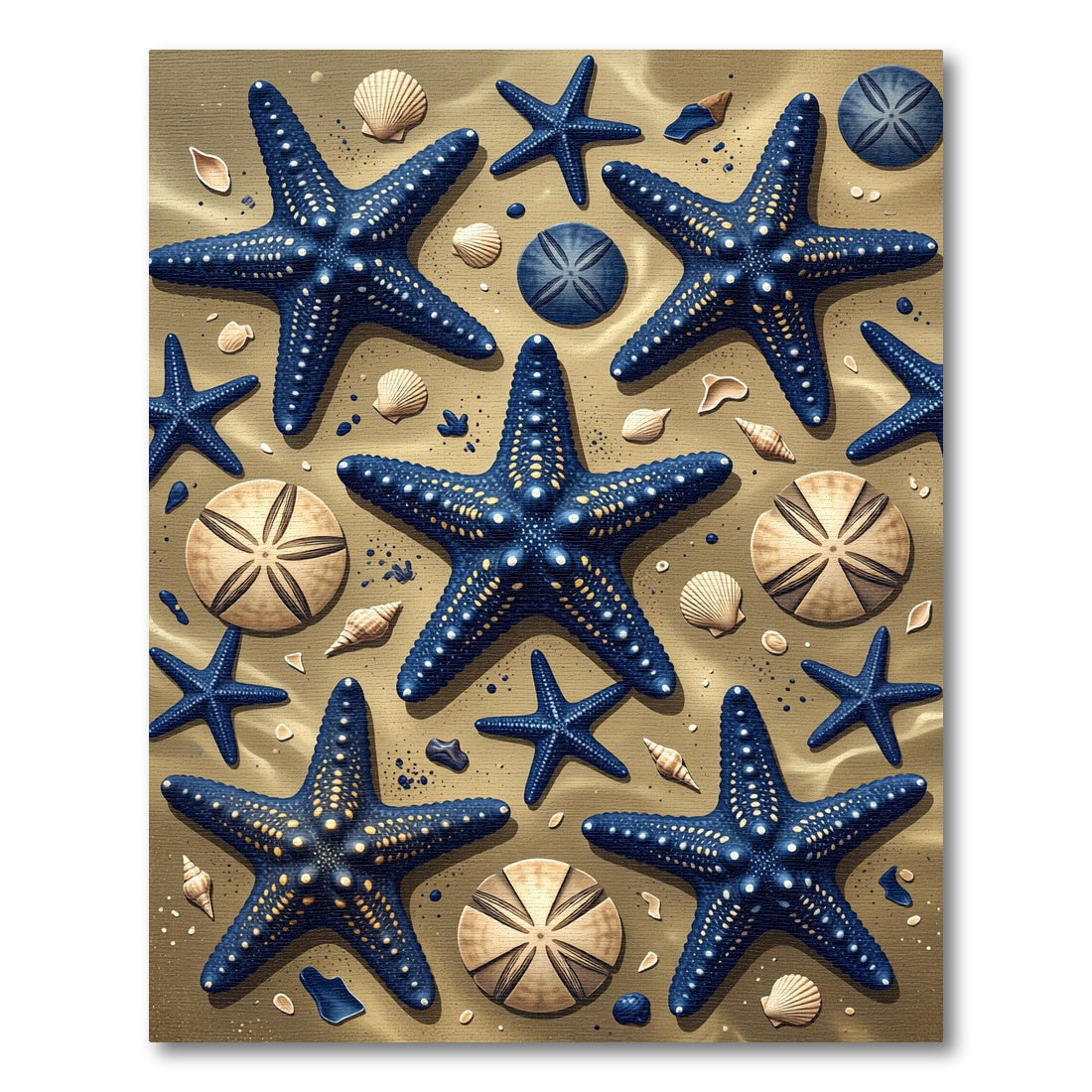 Navy Starfish and Seashell Sand Coastal Rug