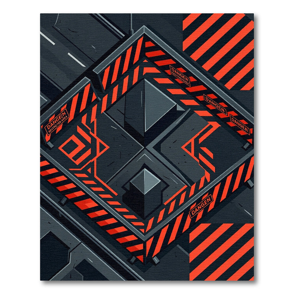 Industrial Black and Orange Hazard Geometric Rug