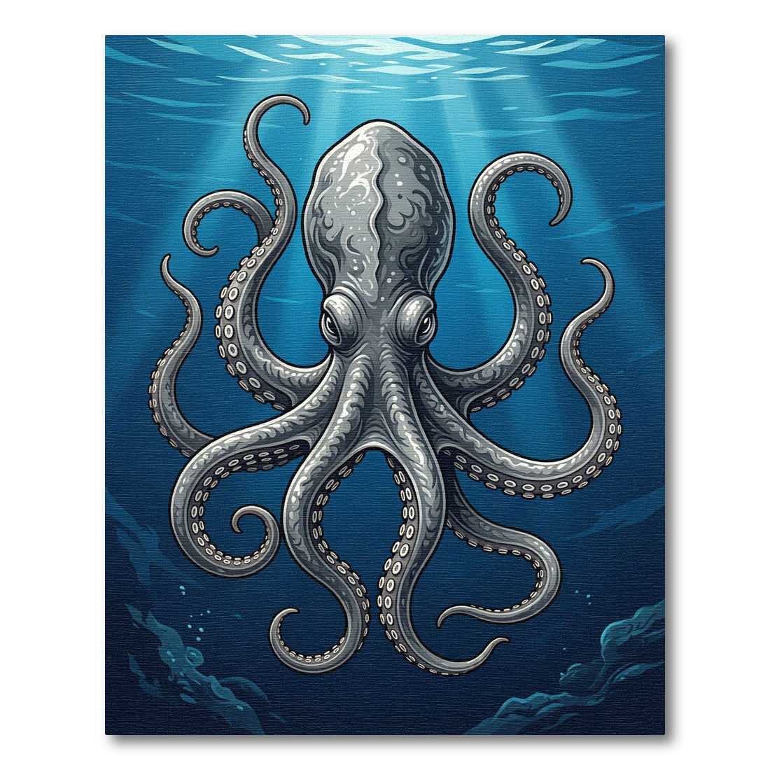 Intricate Metallic Silver Octopus Oceanic Art Rug