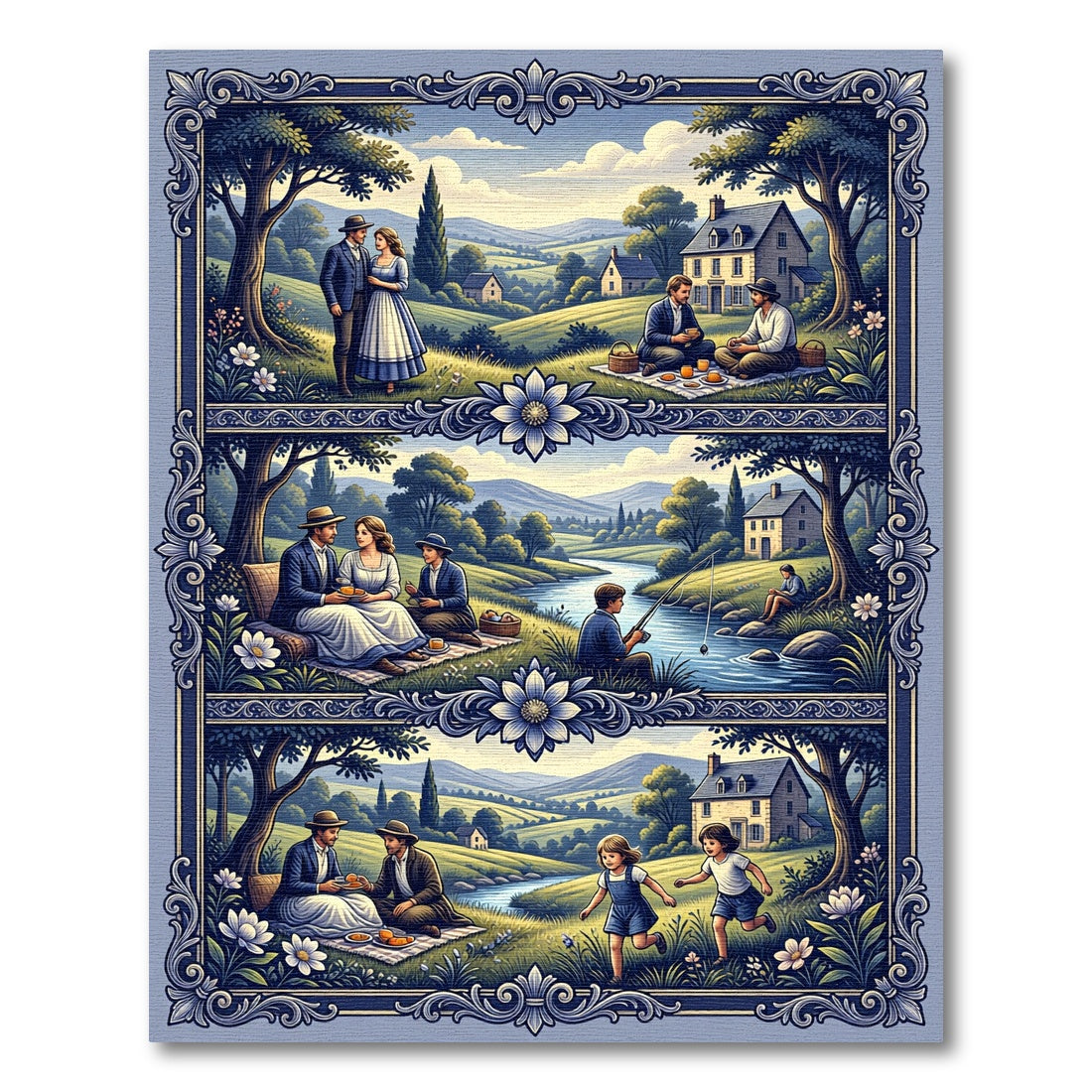 Pastoral Serenity Blue Landscape Scenes Rug