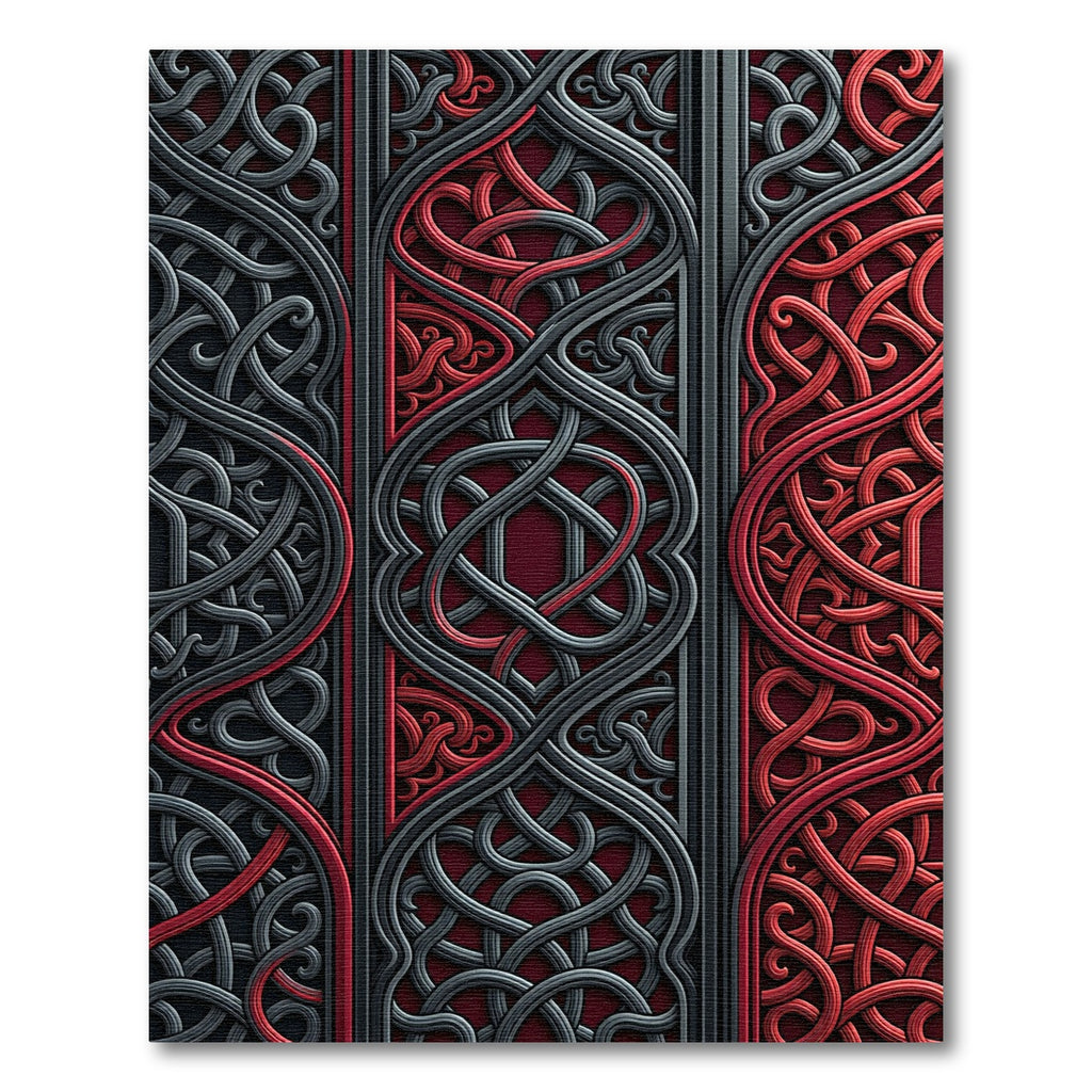 Crimson and Charcoal Interlocking Celtic Knot Rug