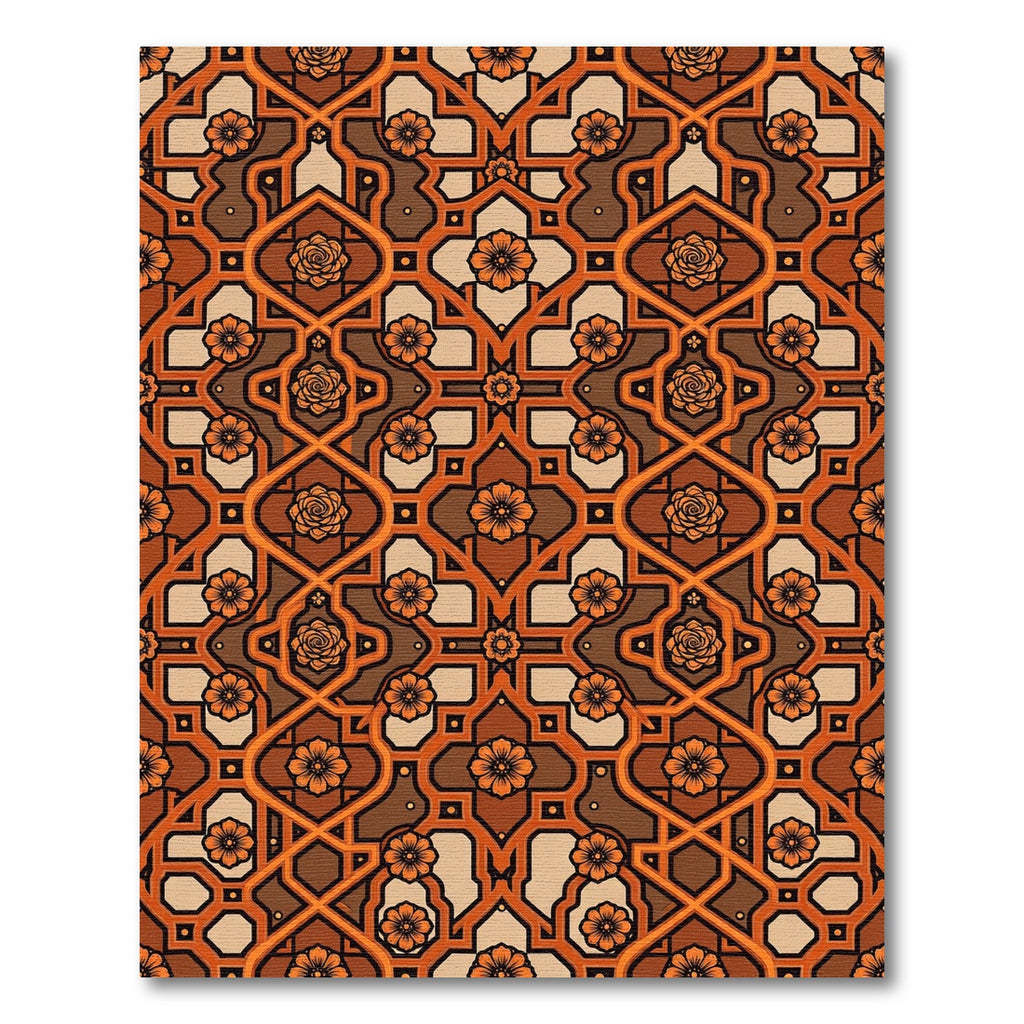 Copper Terracotta Floral Geometric Tapestry Rug