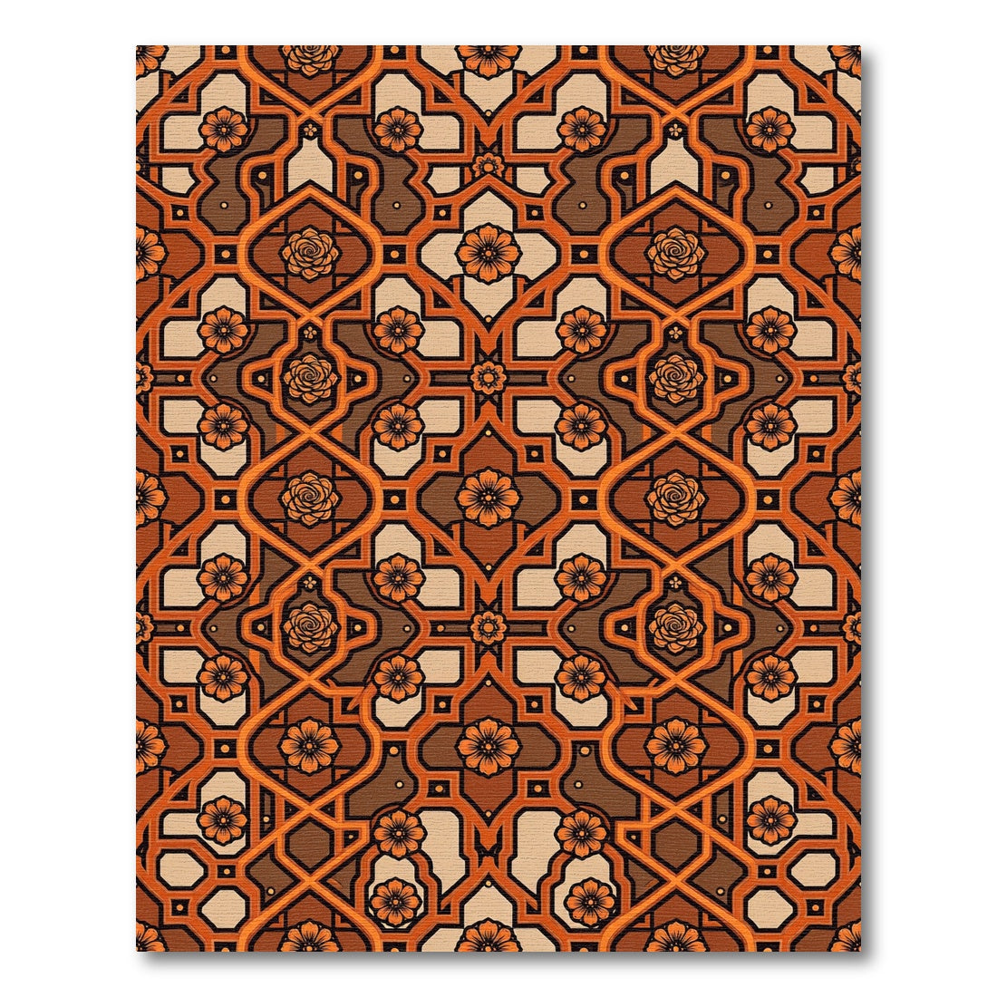 Copper Terracotta Floral Geometric Tapestry Rug