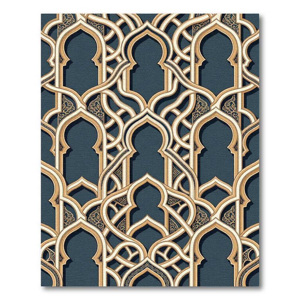 Gold Intricate Arch Lattice Navy Area Rug