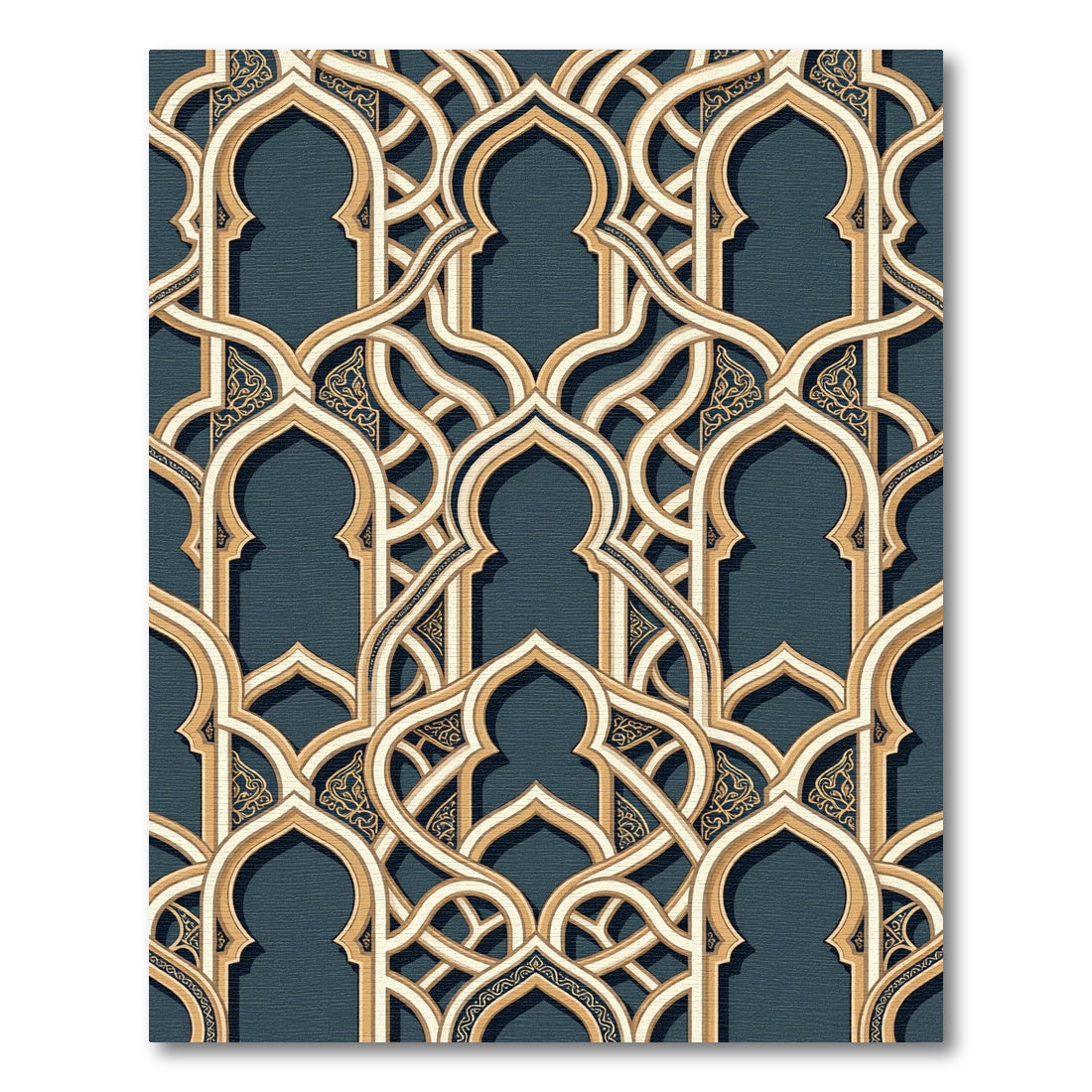 Gold Intricate Arch Lattice Navy Area Rug