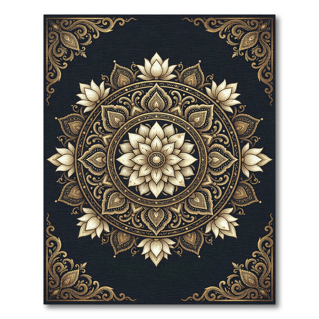 Golden Lotus Mandala Art Rug