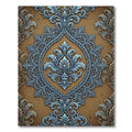 Elegant Blue Scrollwork Brown Damask Rug