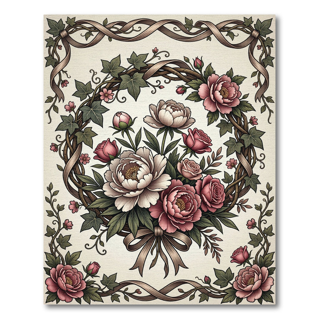 Vintage Dusty Rose Floral Wreath Rug