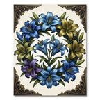 Elegant Blue and Gold Lily Wreath Rug