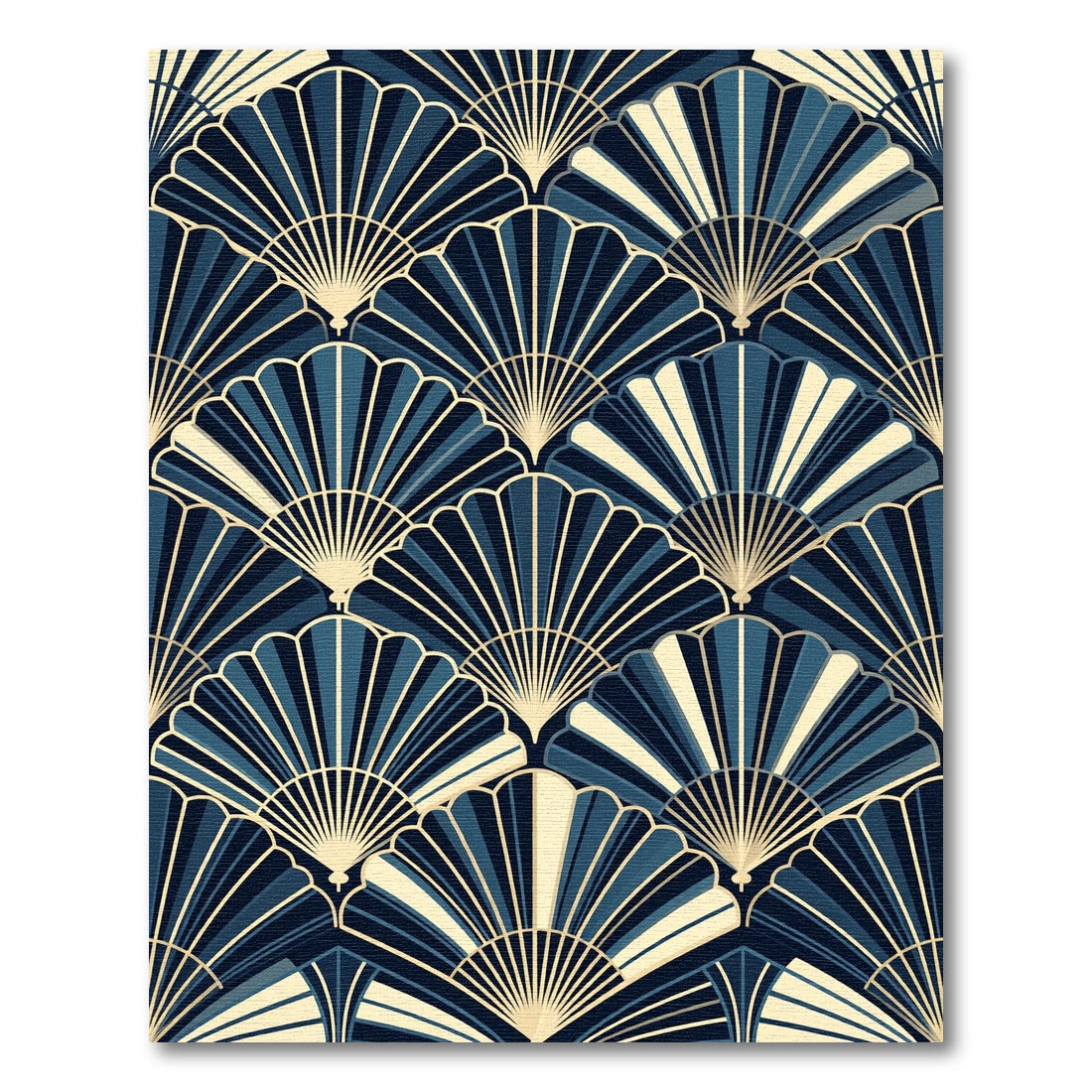 Art Deco Navy Gold Shell Fan Rug