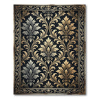 Elegant Gold and Charcoal Damask Scroll Rug
