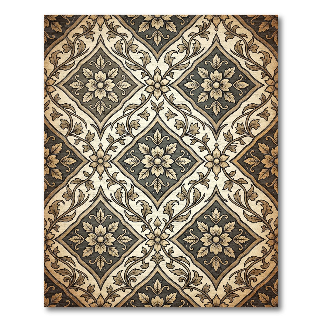 Classic Floral Damask Cream Gray Rug
