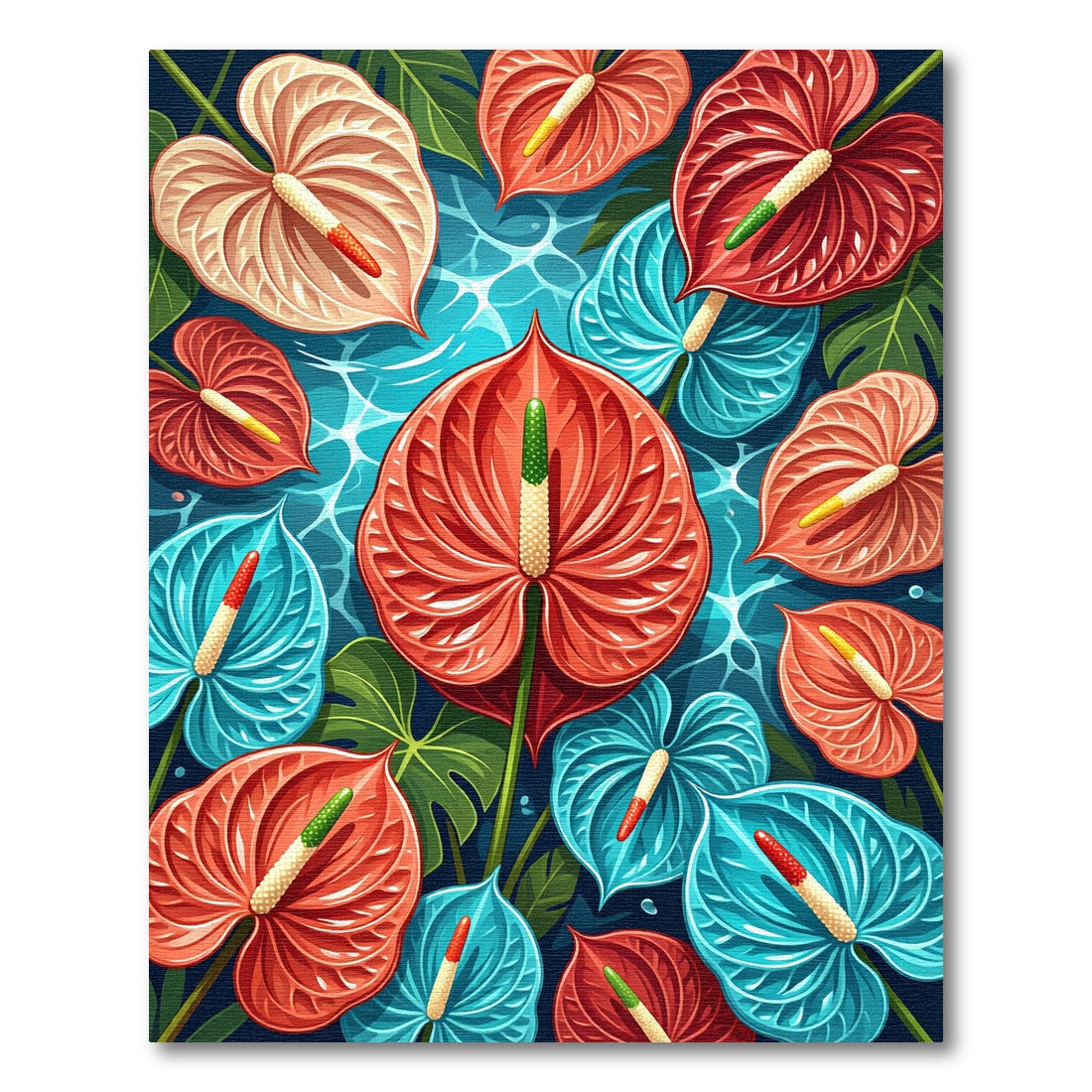 Vibrant Tropical Anthurium Floral Collage Rug