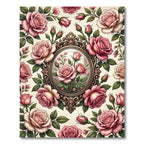 Romantic Pink Rose Filigree Frame Rug