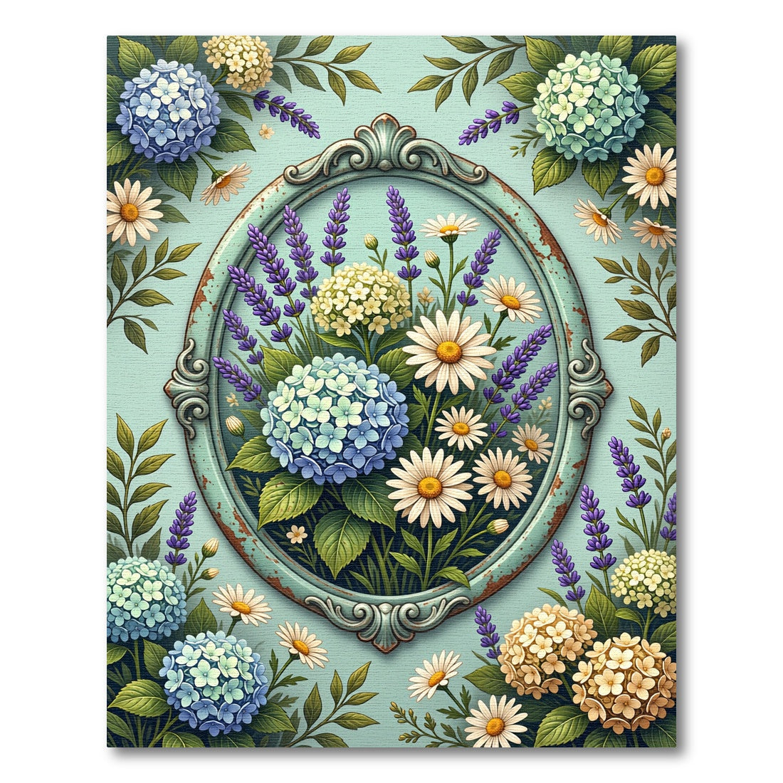 Vintage Floral Hydrangea and Lavender Bouquet Rug