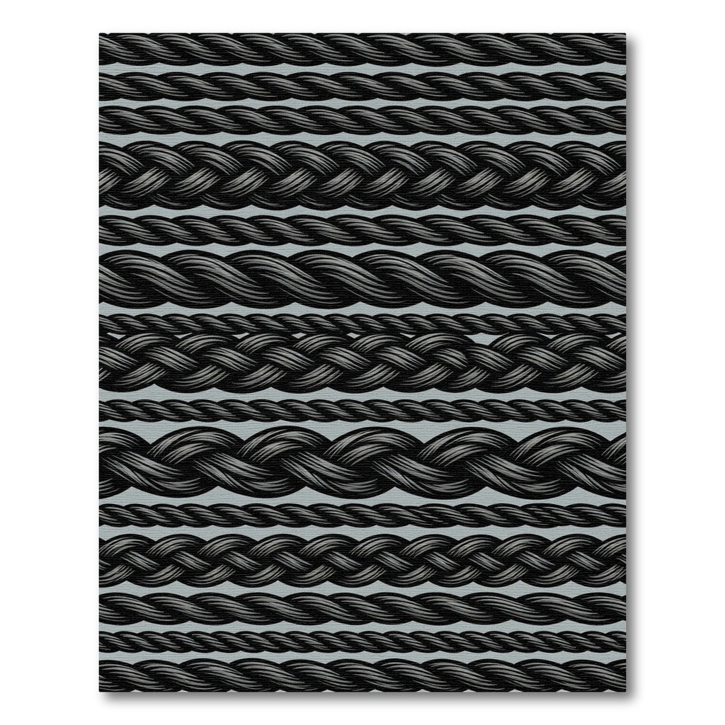 Black Twisted Braided Rope Rows Rug
