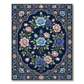 Navy Blue Floral Rose Bouquet Rug