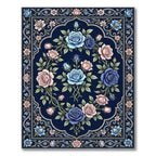 Navy Blue Floral Rose Bouquet Rug