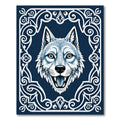 Bold Blue Wolf Tribal Frame Rug