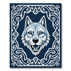 Bold Blue Wolf Tribal Frame Rug