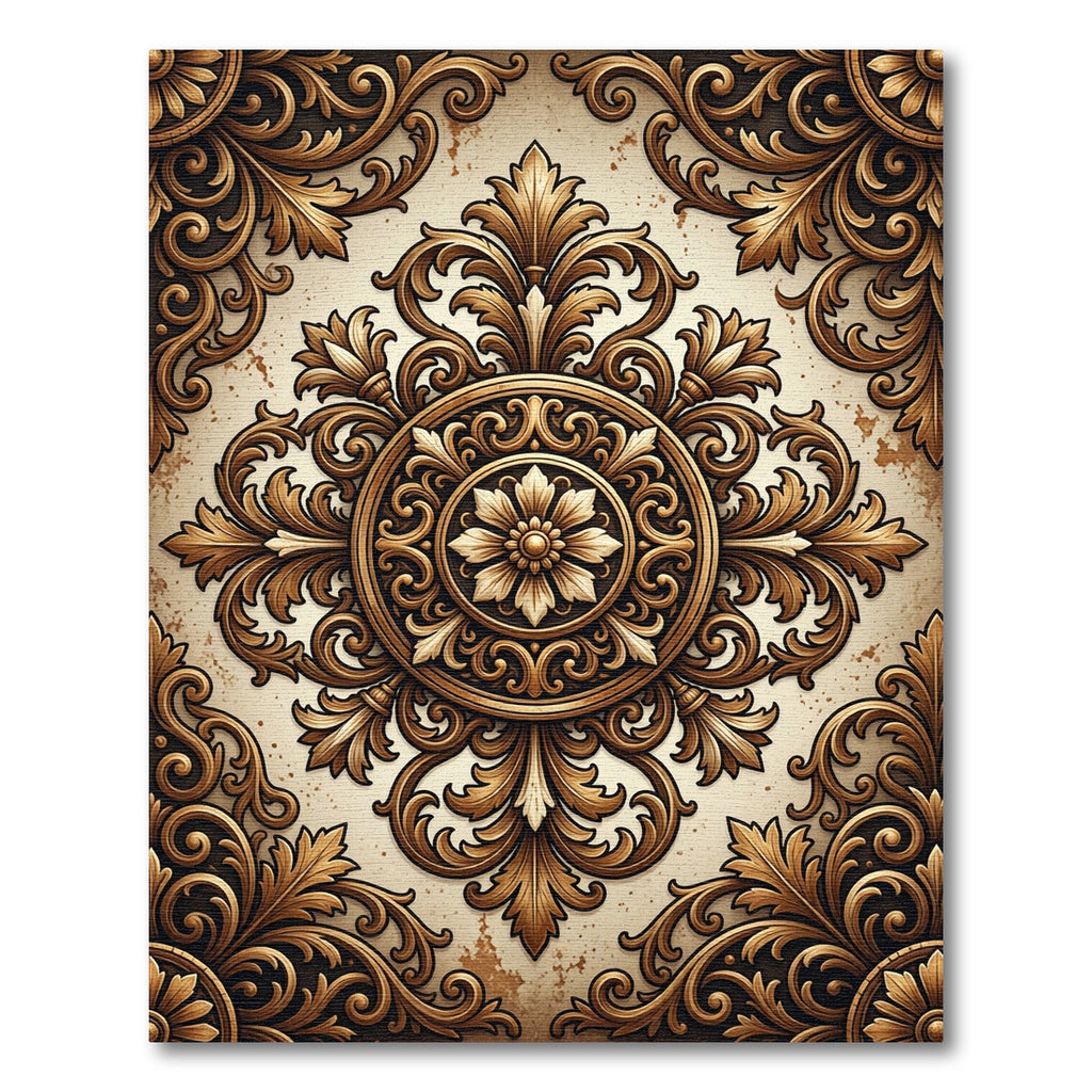 Ornate Antique Gold Filigree Medallion Rug