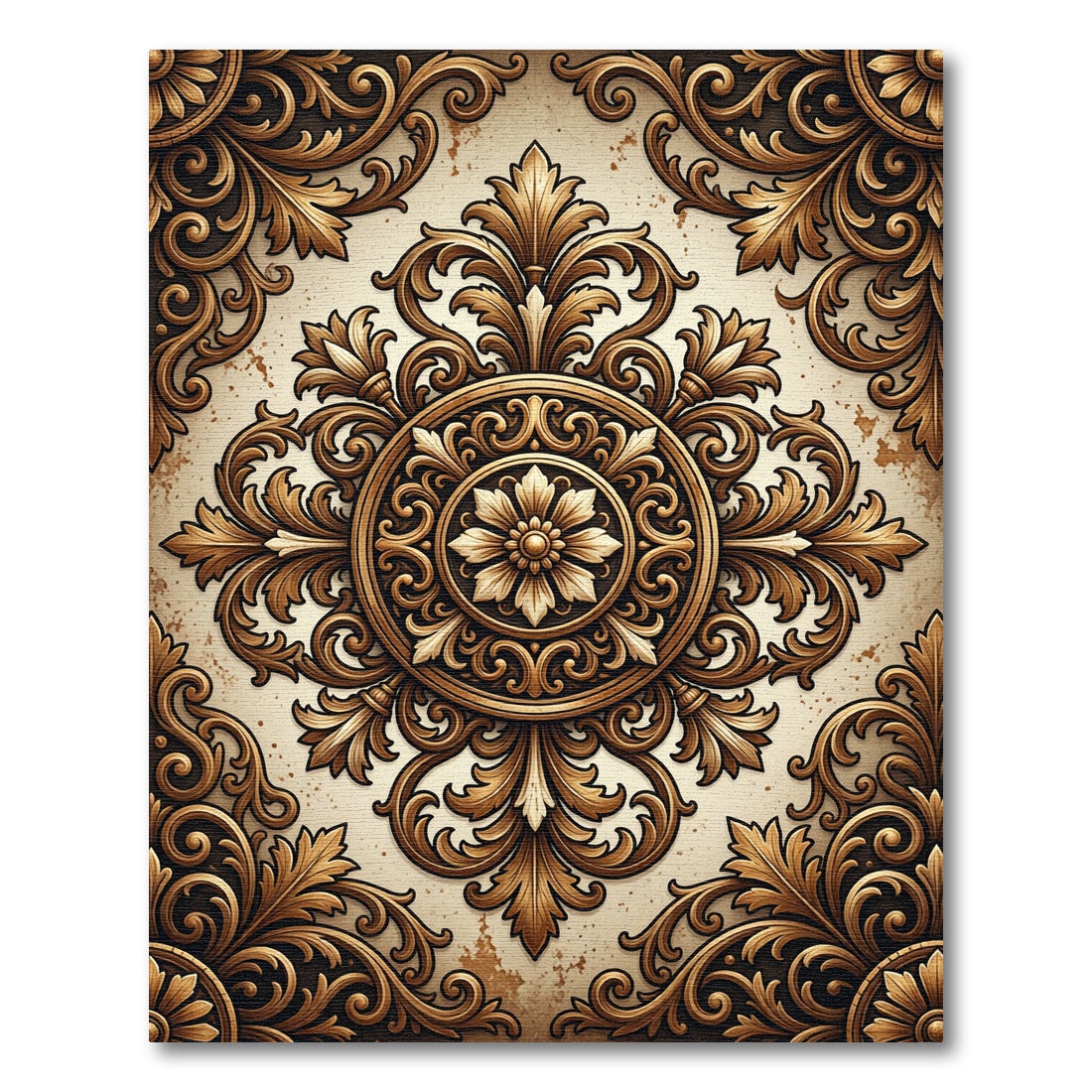 Ornate Antique Gold Filigree Medallion Rug