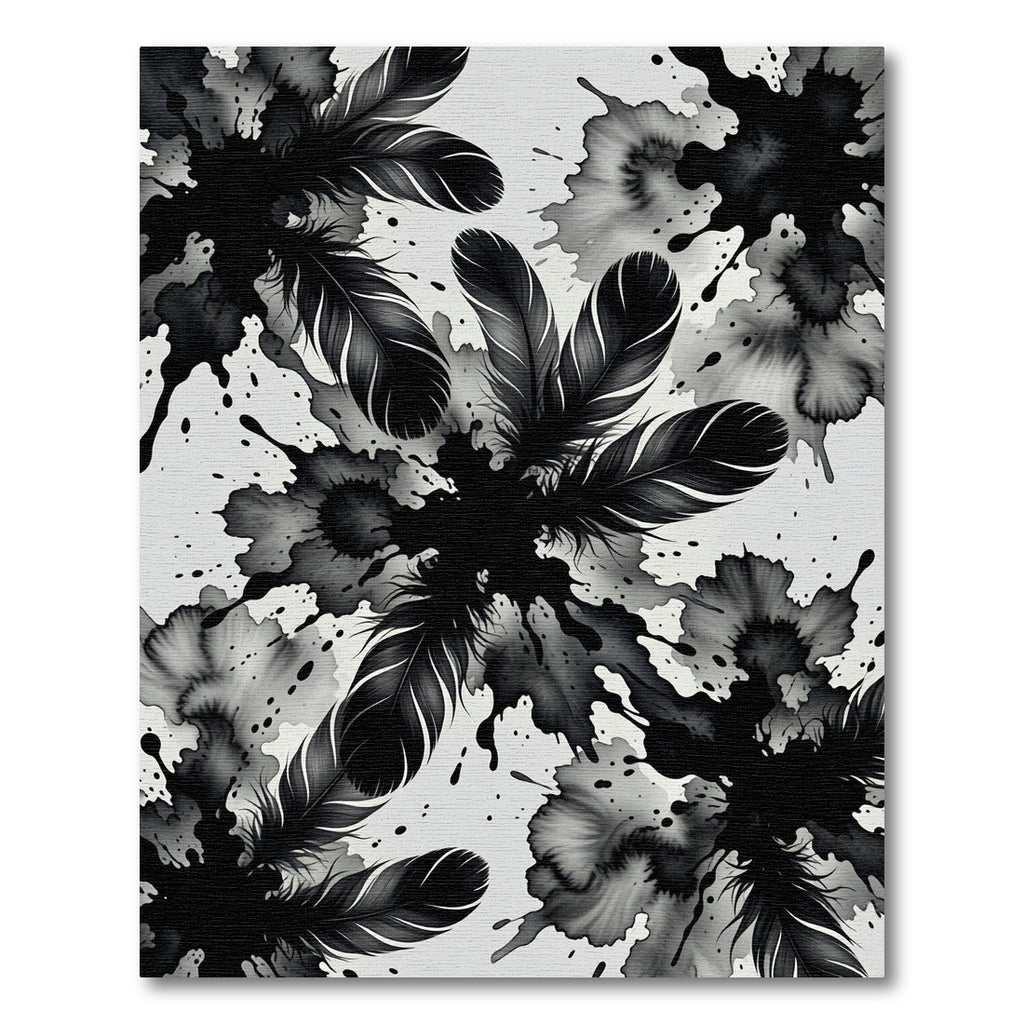 Monochrome Ink Splash Feather Accent Rug