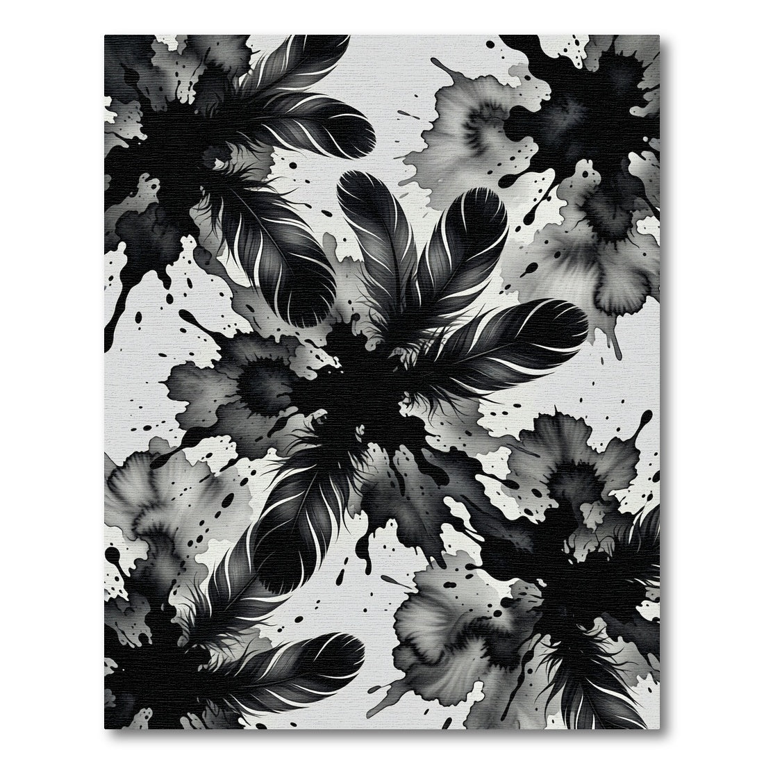 Monochrome Ink Splash Feather Accent Rug