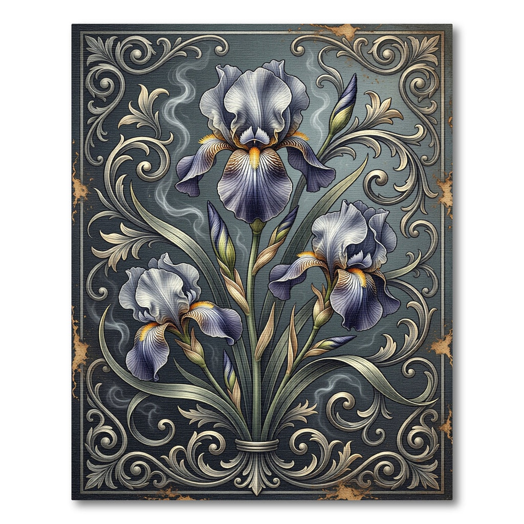 Elegant Lavender Iris Floral Scrollwork Rug