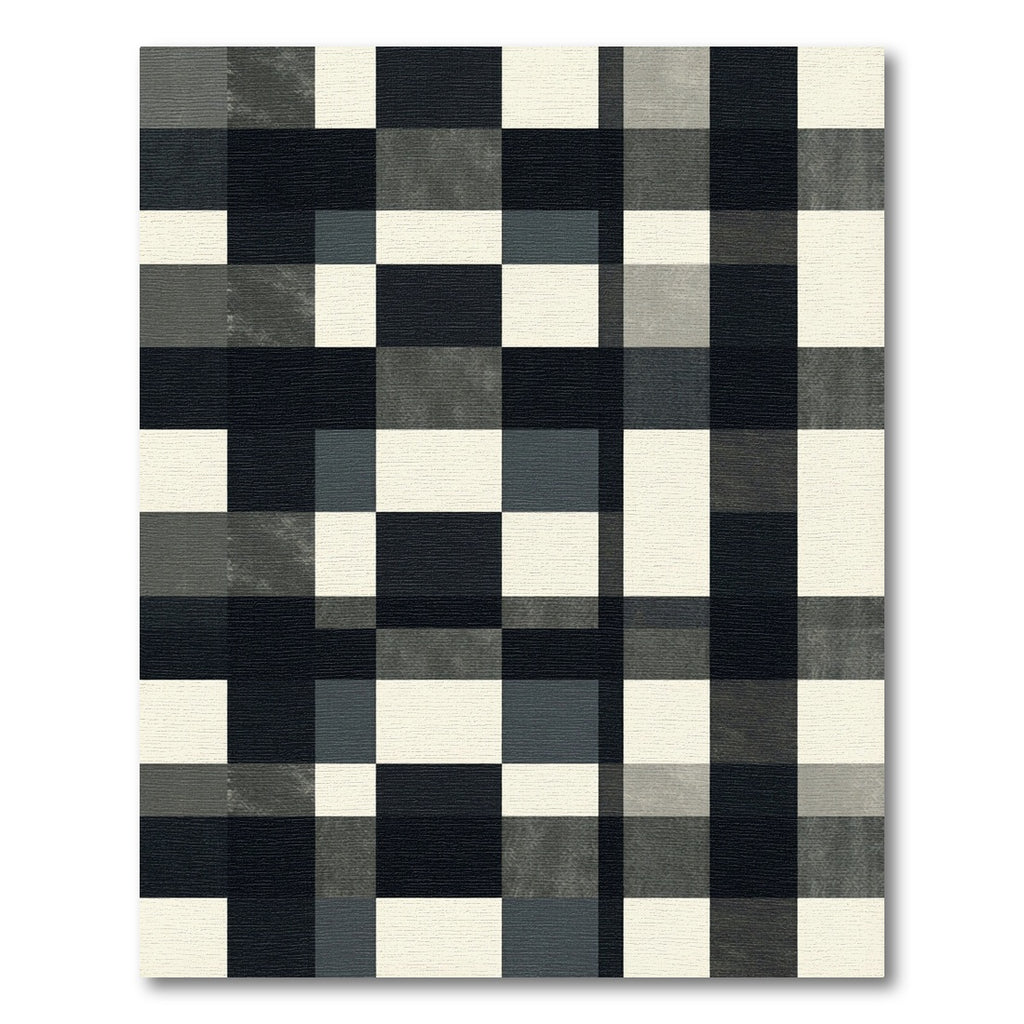 Minimalist Monochrome Checkered Grid Block Rug