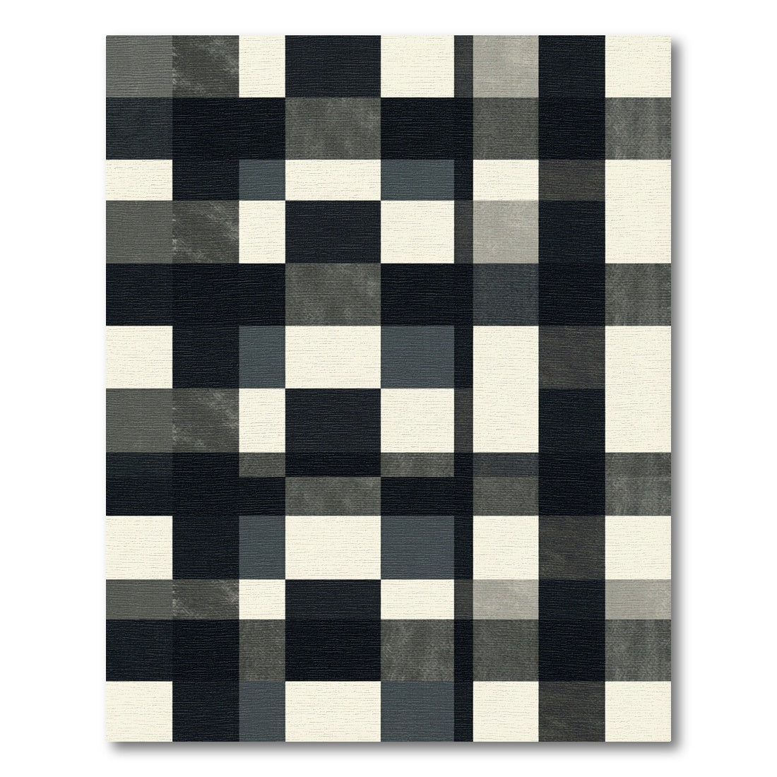 Minimalist Monochrome Checkered Grid Block Rug