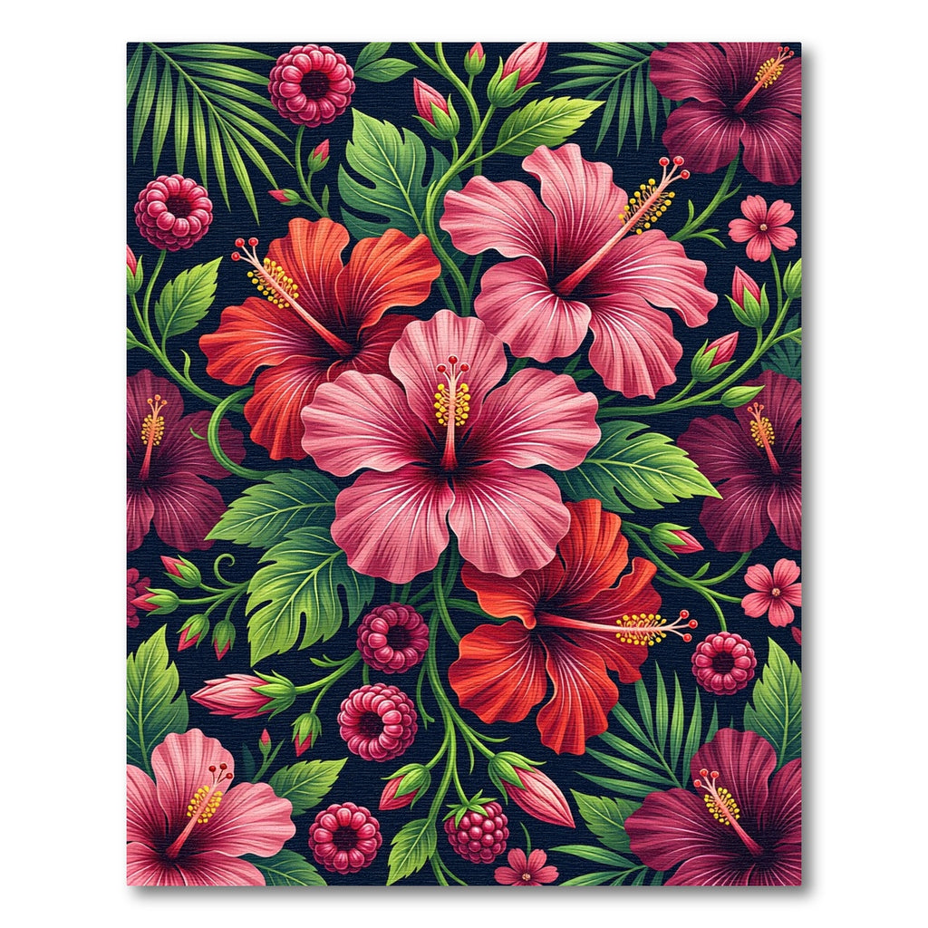 Vibrant Tropical Hibiscus Berry Field Rug