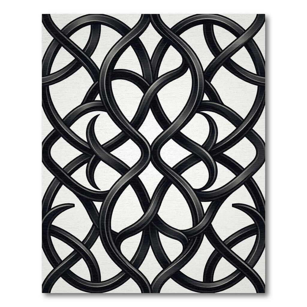 Elegant Black Intertwined Charcoal Scroll Rug