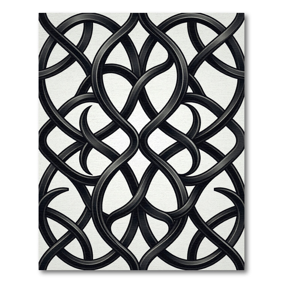 Elegant Black Intertwined Charcoal Scroll Rug