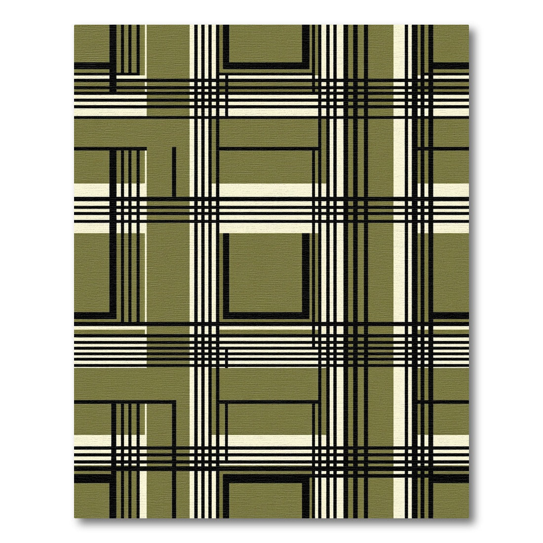 Olive Green Grid Plaid Geometric Rug
