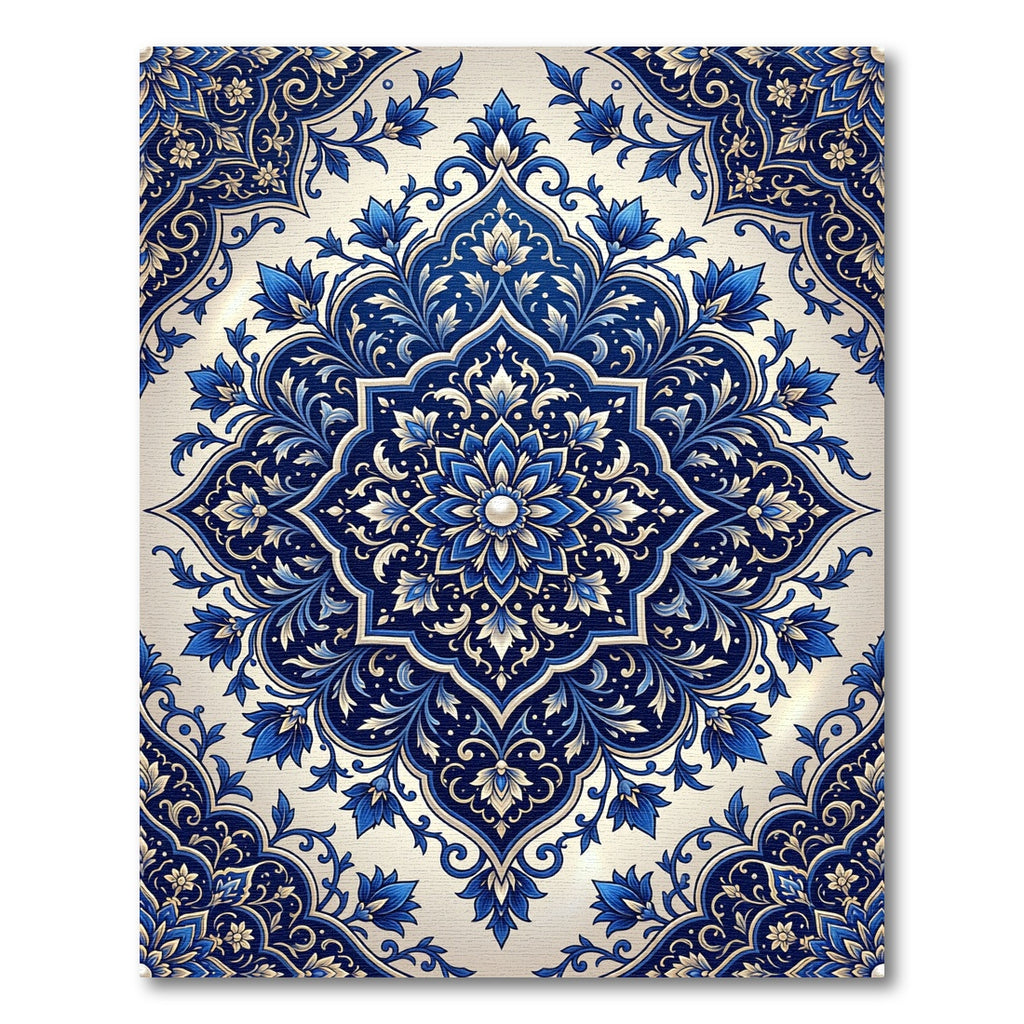 Elegant Cobalt Floral Bloom Medallion Rug