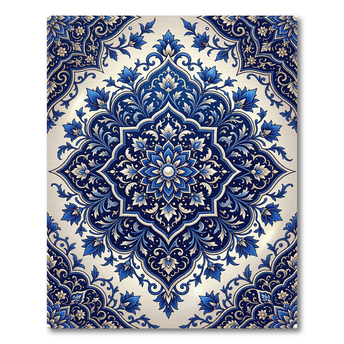 Elegant Cobalt Floral Bloom Medallion Rug