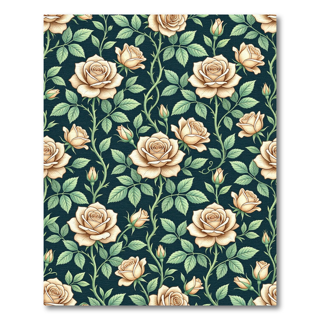 Elegant Cream Rose Botanical Midnight Backdrop Rug