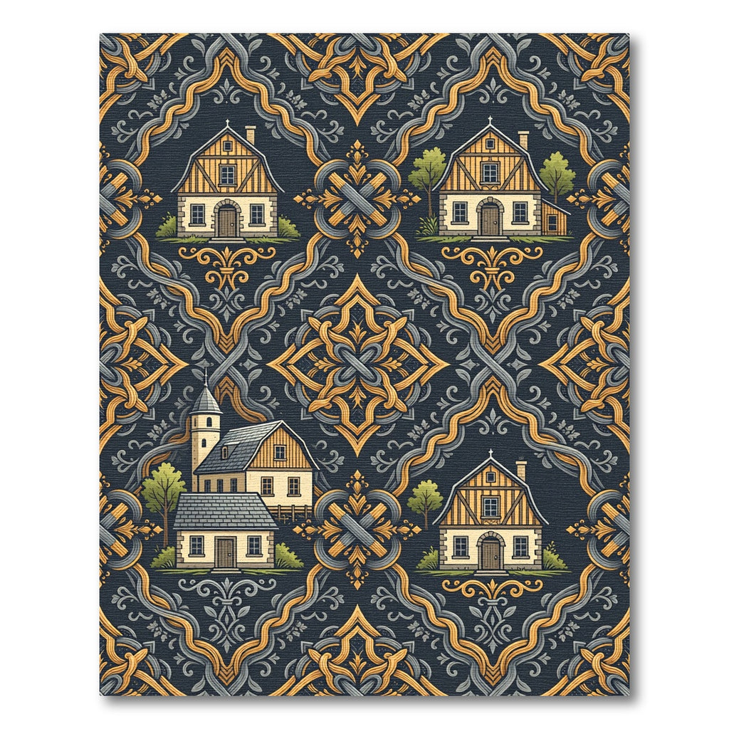 Yellow Village Crested Frame Rug