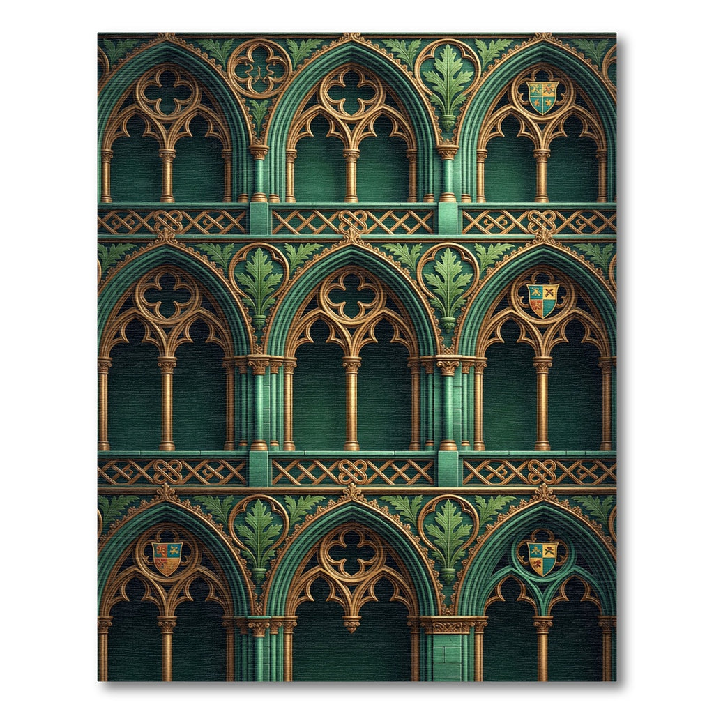 Emerald Gold Gothic Arches Filigree Rug