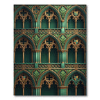 Emerald Gold Gothic Arches Filigree Rug